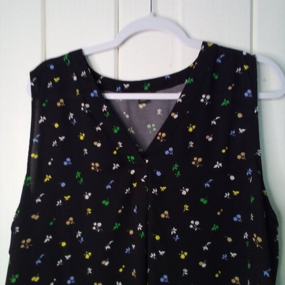 Ann Taylor Blouse Women XL Sleeveless V-Neck Floral Black Colorful - Picture 3 of 16